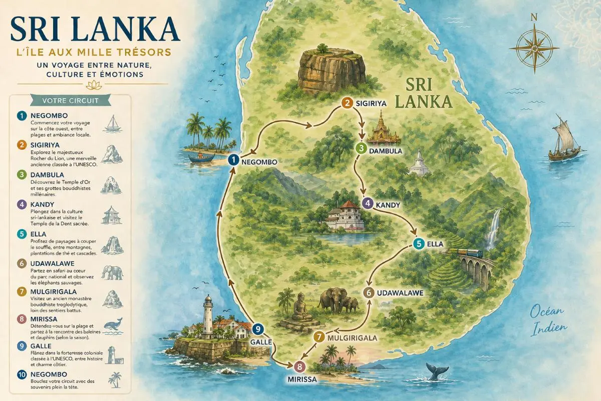 Itinéraire de 2 semaines au Sri Lanka entre Sigiriya, Kandy, Ella, Udawalawe, Mirissa et Galle